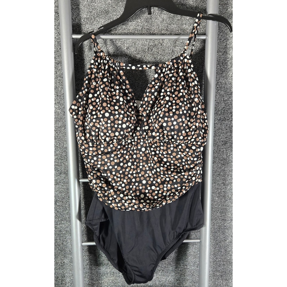 Suddenly Slim by Catalina Womens Plus 2X Polka Dot Blouson One Piece Swimsuit - Picture 2 of 7